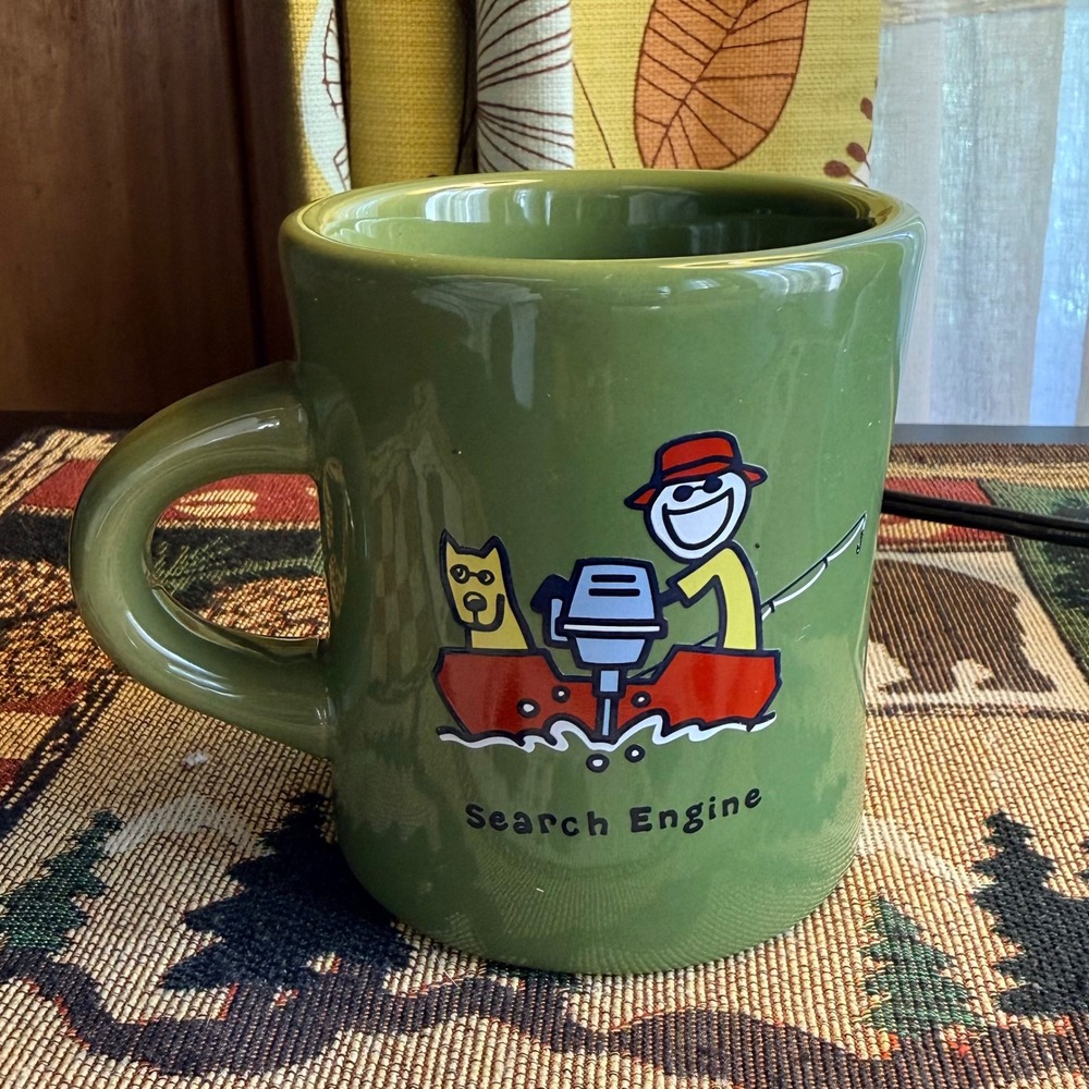 Life is Good Mug Green Excellent Search Engine Fishing Dog Ceramic